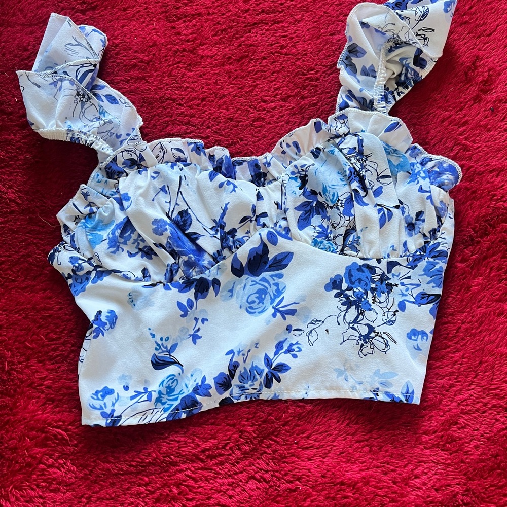 Floral Blue and White Women's Top